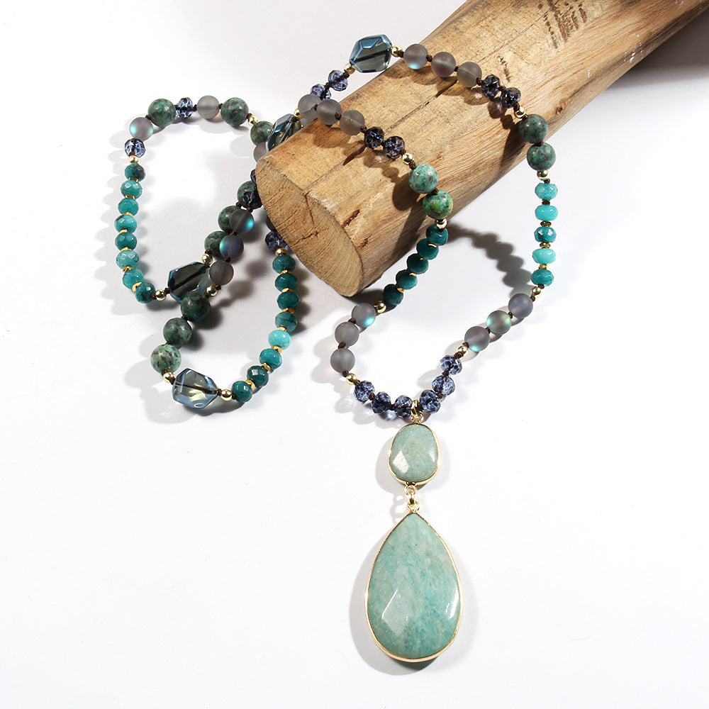 Women's Jewelry Glass Knotted Necklace Natural Stone Pendant Necklace Sweater Chain