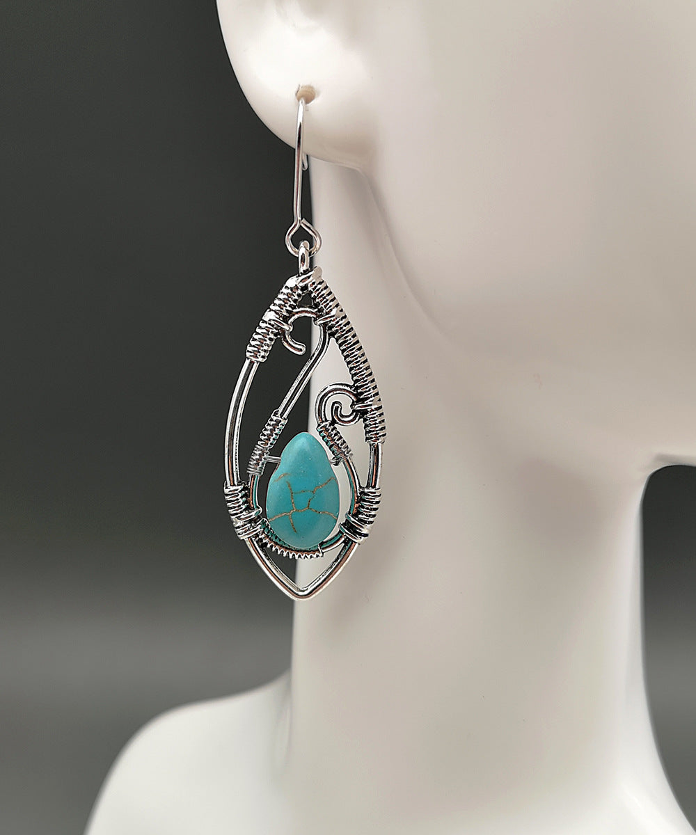 Creative Lapis Retro Silver String Winding Turquoise Earrings