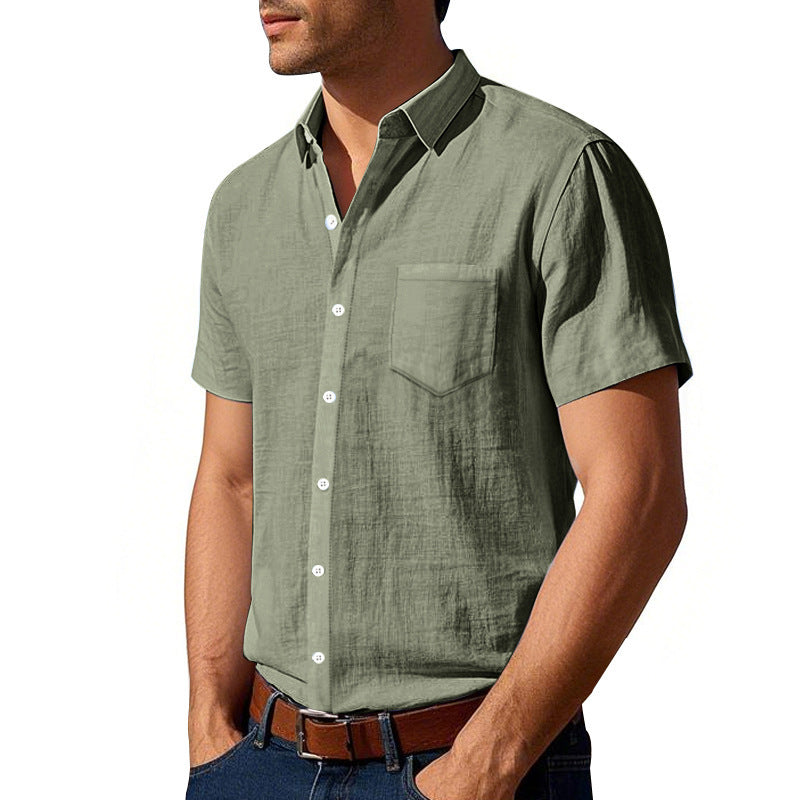Solid Color Linen Shirt Short Sleeve Men