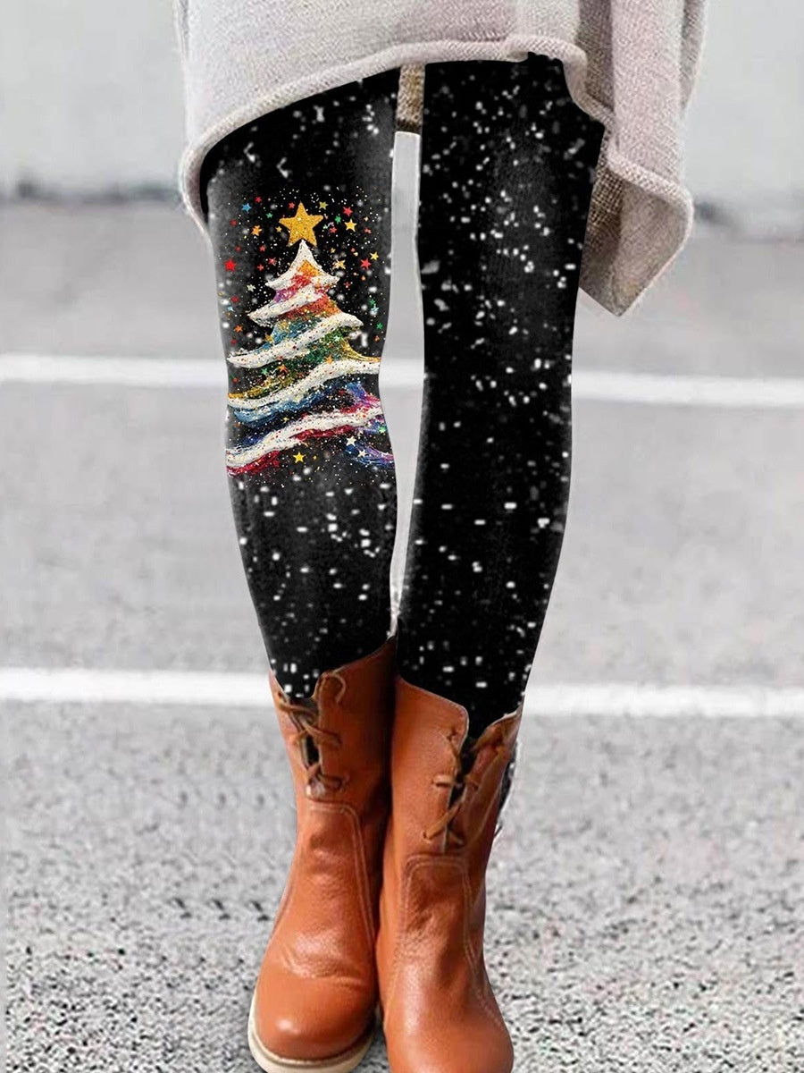 Hat Wine Glass Christmas Tree Sequined Printed Leggings