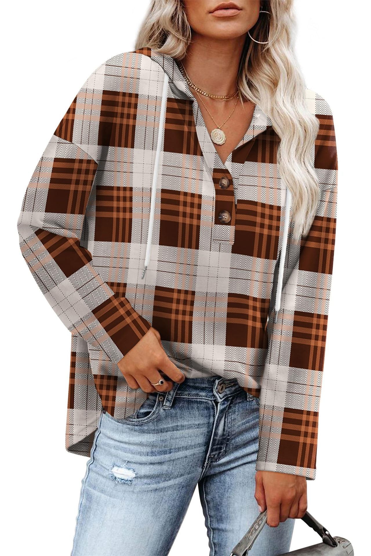 Women's Top V-neck Buttons Long-sleeved Sweater Shirt