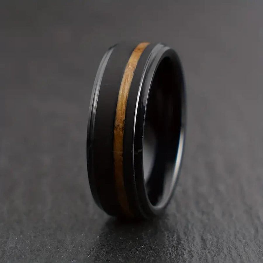 Black Wood Grain Dribble SST Ring Jewelry