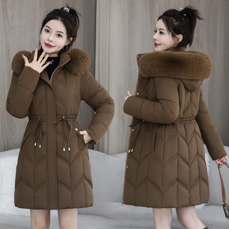 Large Fur Collar Coat Mid-length Thickened Cotton Jacket