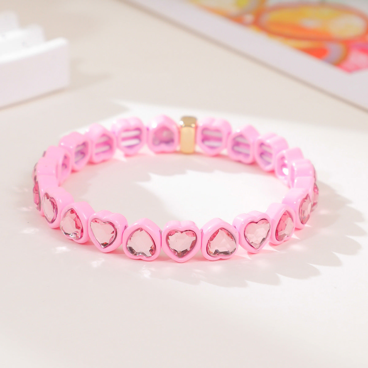 Rainbow Enamel Alloy Heart Bracelet Colorful Fashion Creative Stretch Bracelet