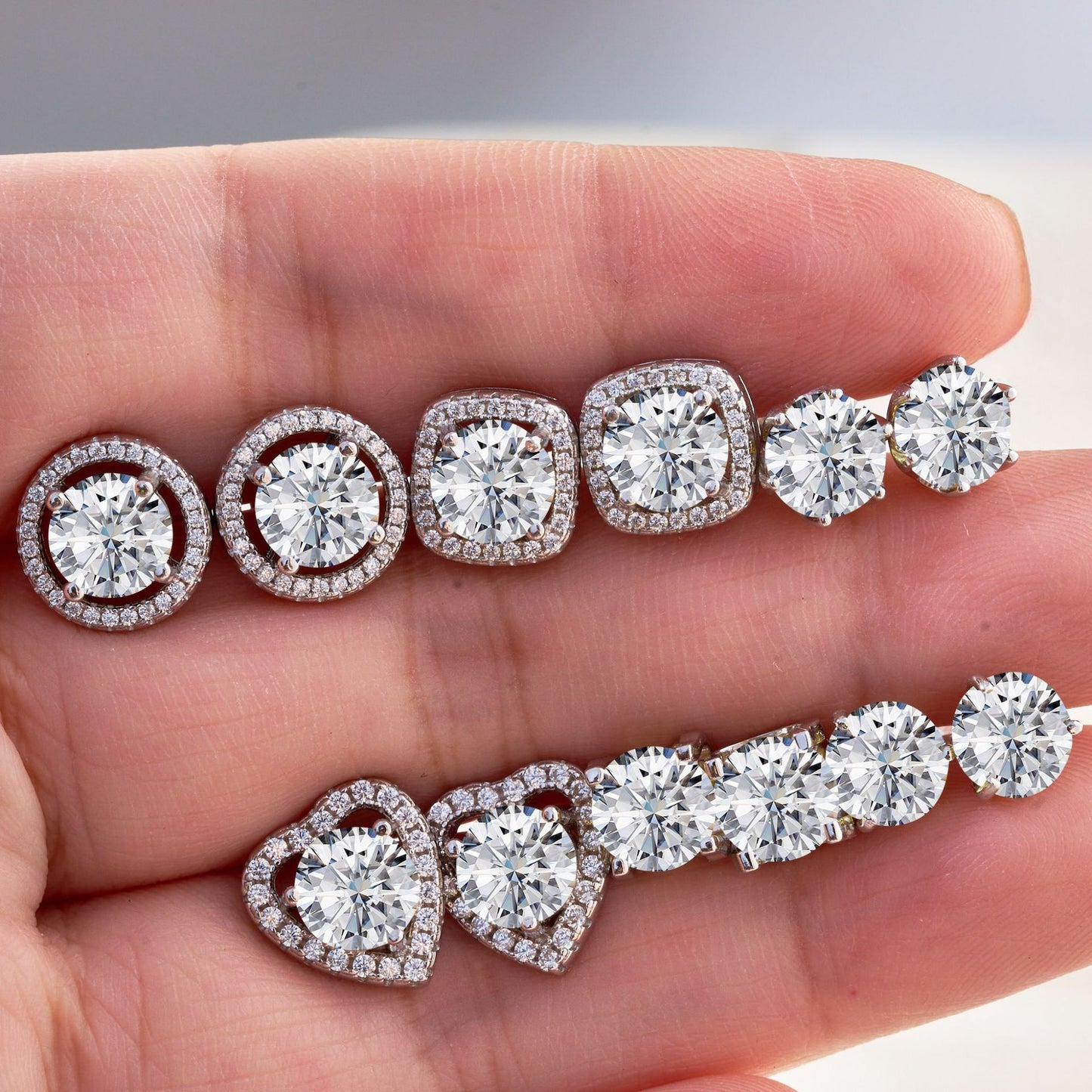 Micro Inlaid Moissanite Stud Earrings Female S925 Sterling Silver