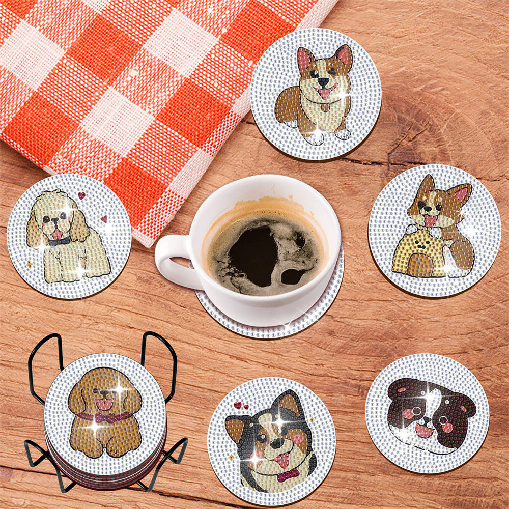 Crystal Glitter Diamond Painted Wooden Art Coaster With Stand