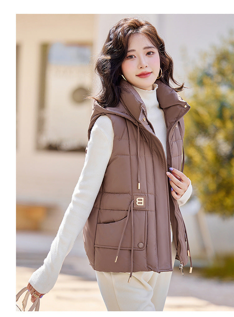 Temperament Waistcoat Solid Color Hooded Cotton Vest