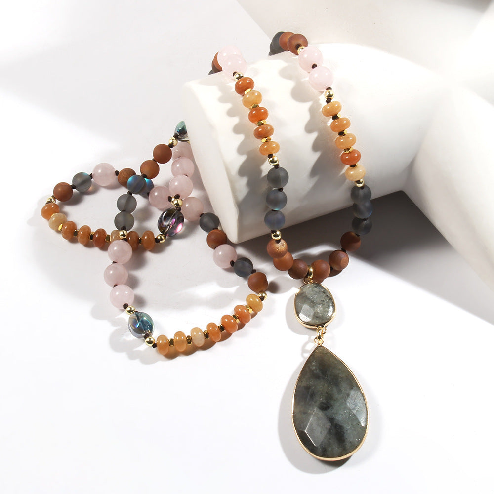 Women's Jewelry Glass Knotted Necklace Natural Stone Pendant Necklace Sweater Chain