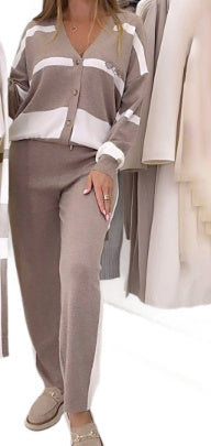 Commuter Striped Patchwork Top Trousers Women's Suit Two-piece Set