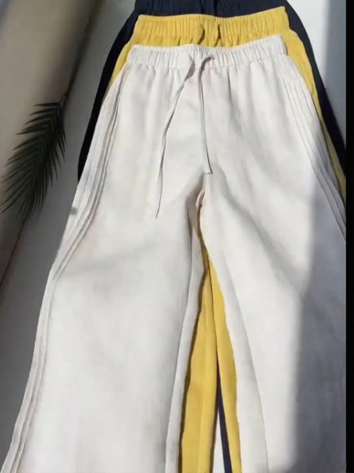 Ladies New Holiday Leisure Pure Color All-matching Drawstring Button Straight-leg Wide-leg Pants