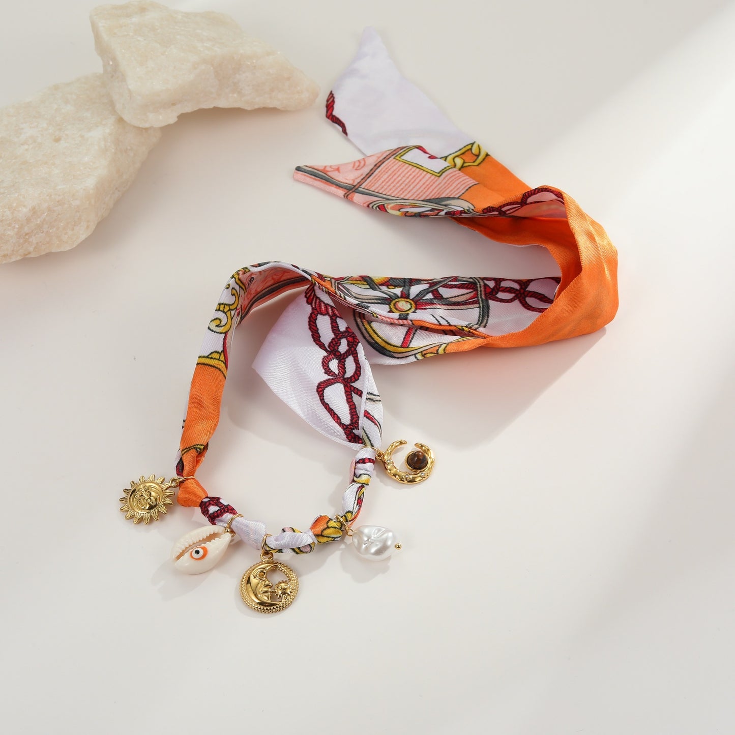 Affordable Luxury Silk Scarf Necklace Stainless Steel Bracelet Vacation Style High Sense