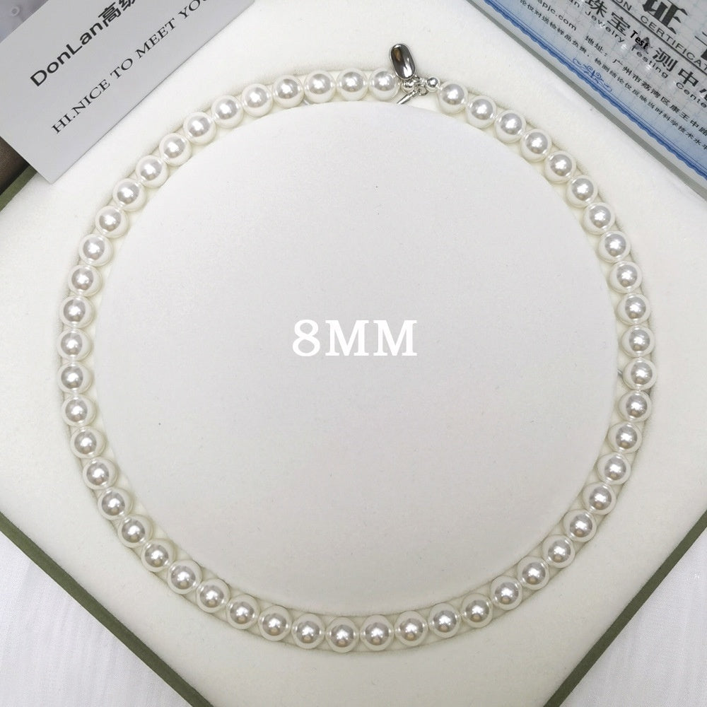 925 Silver Ingot Buckle Strong Light High Quality Shell Pearls Australian White Necklace