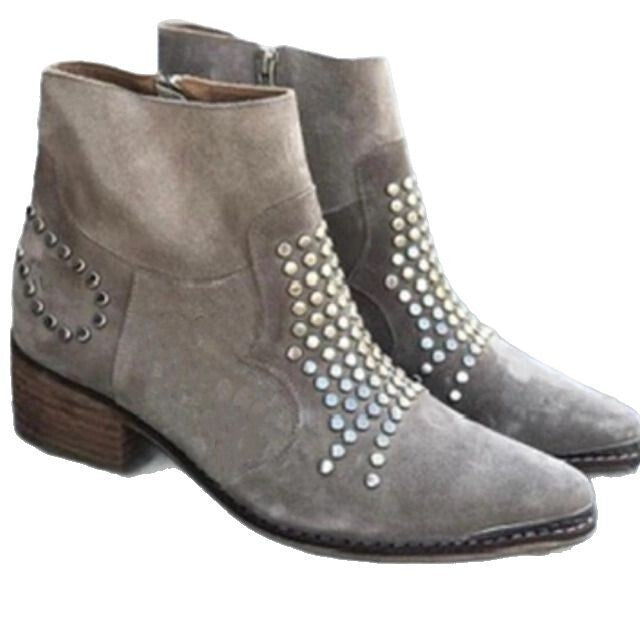 Retro Side Zipper Thick Heel Sequined Rhinestone Large Size Women's Ankle Boots