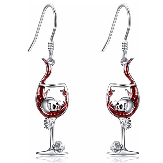 Halloween Skull Wine Glass Creative Earrings European And American