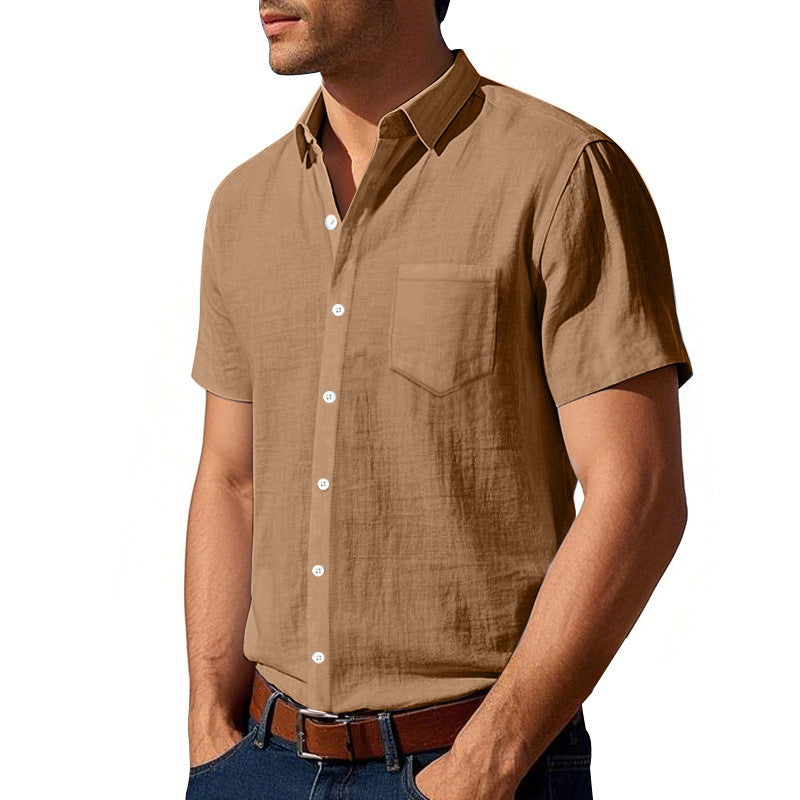 Solid Color Linen Shirt Short Sleeve Men