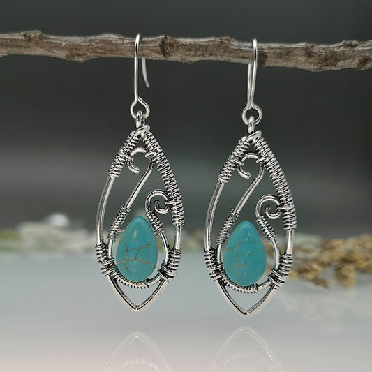 Creative Lapis Retro Silver String Winding Turquoise Earrings