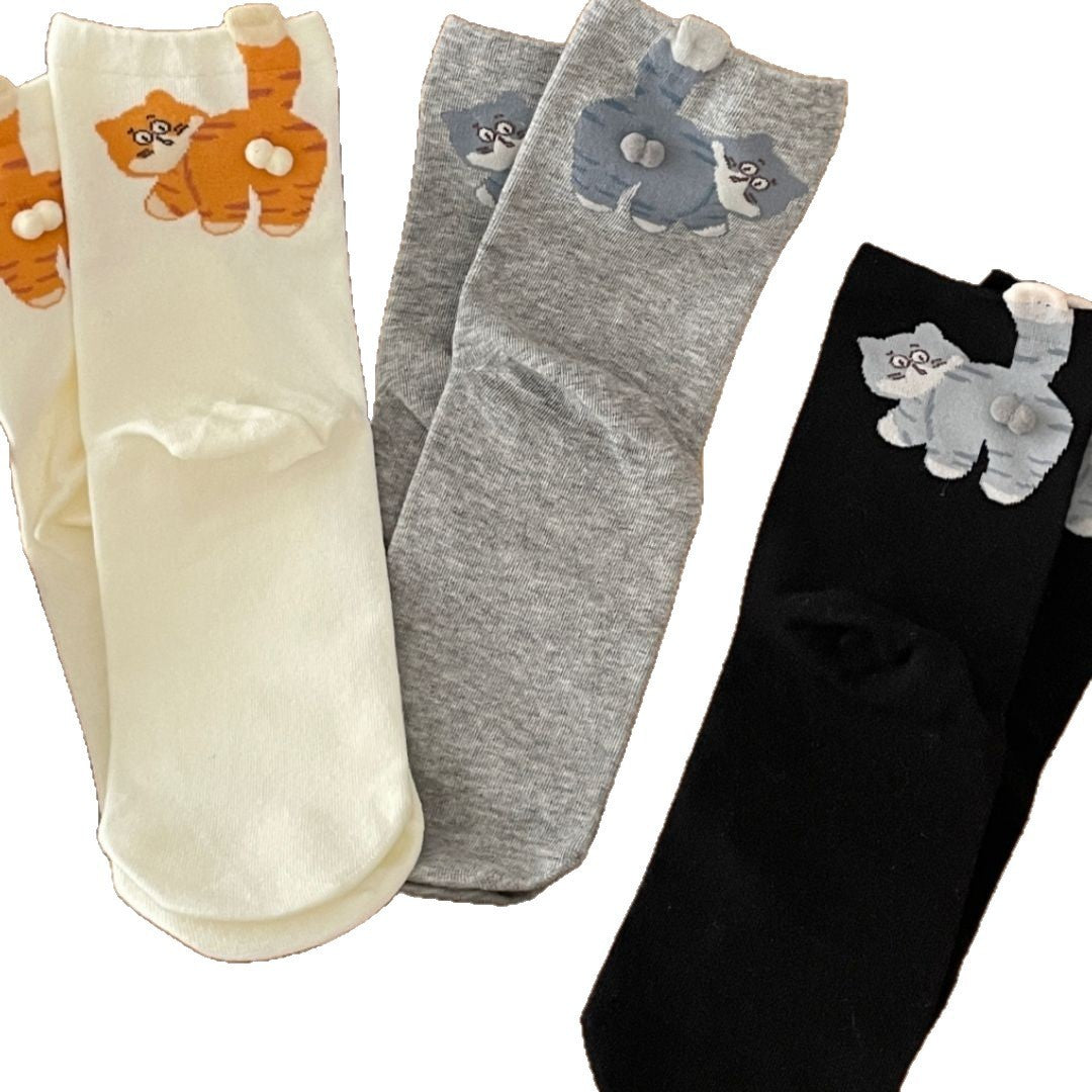 Women's Thin Solid Color Cute Cartoon Funny Long Socks