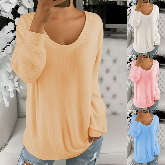 Casual Loose Solid Color Retro Round Neck Long Sleeve Sweater