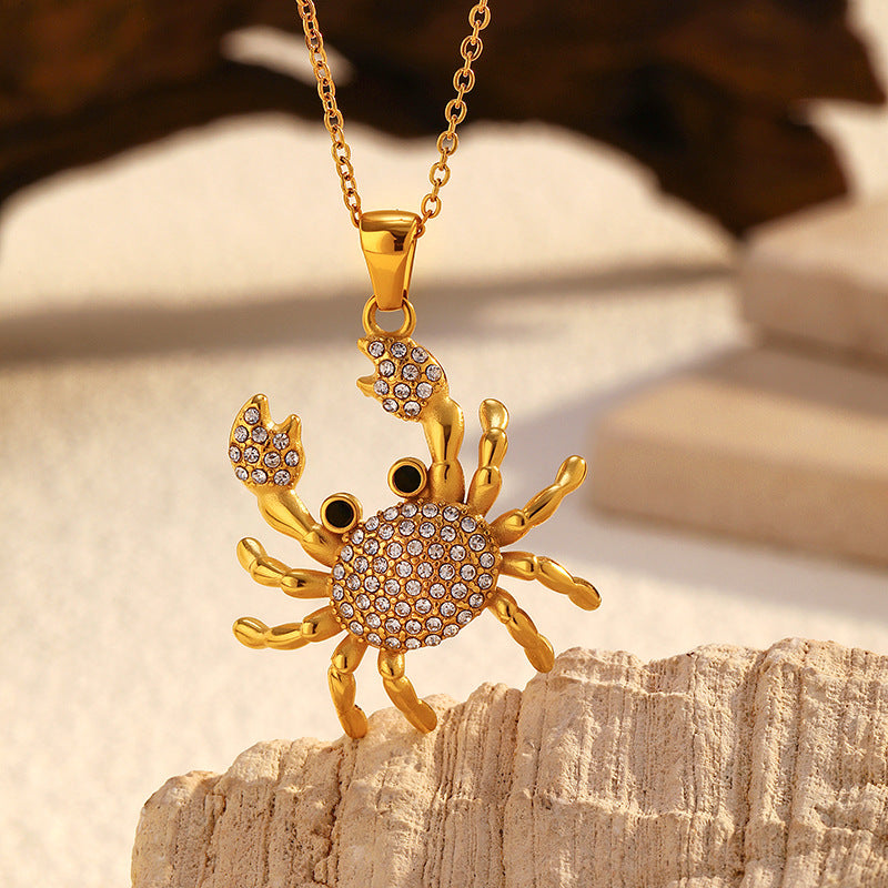Stylish Beach Personality Diamond Crab Women's Pendant Necklace