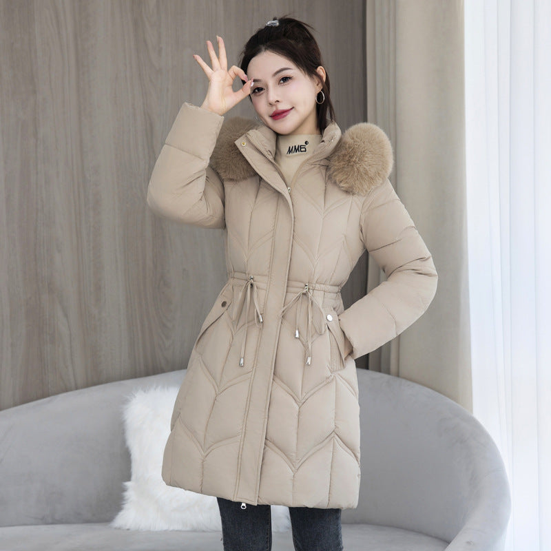 Large Fur Collar Coat Mid-length Thickened Cotton Jacket
