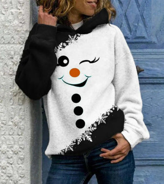 Printed Urban Casual Hooded Pullover Women's Sweater