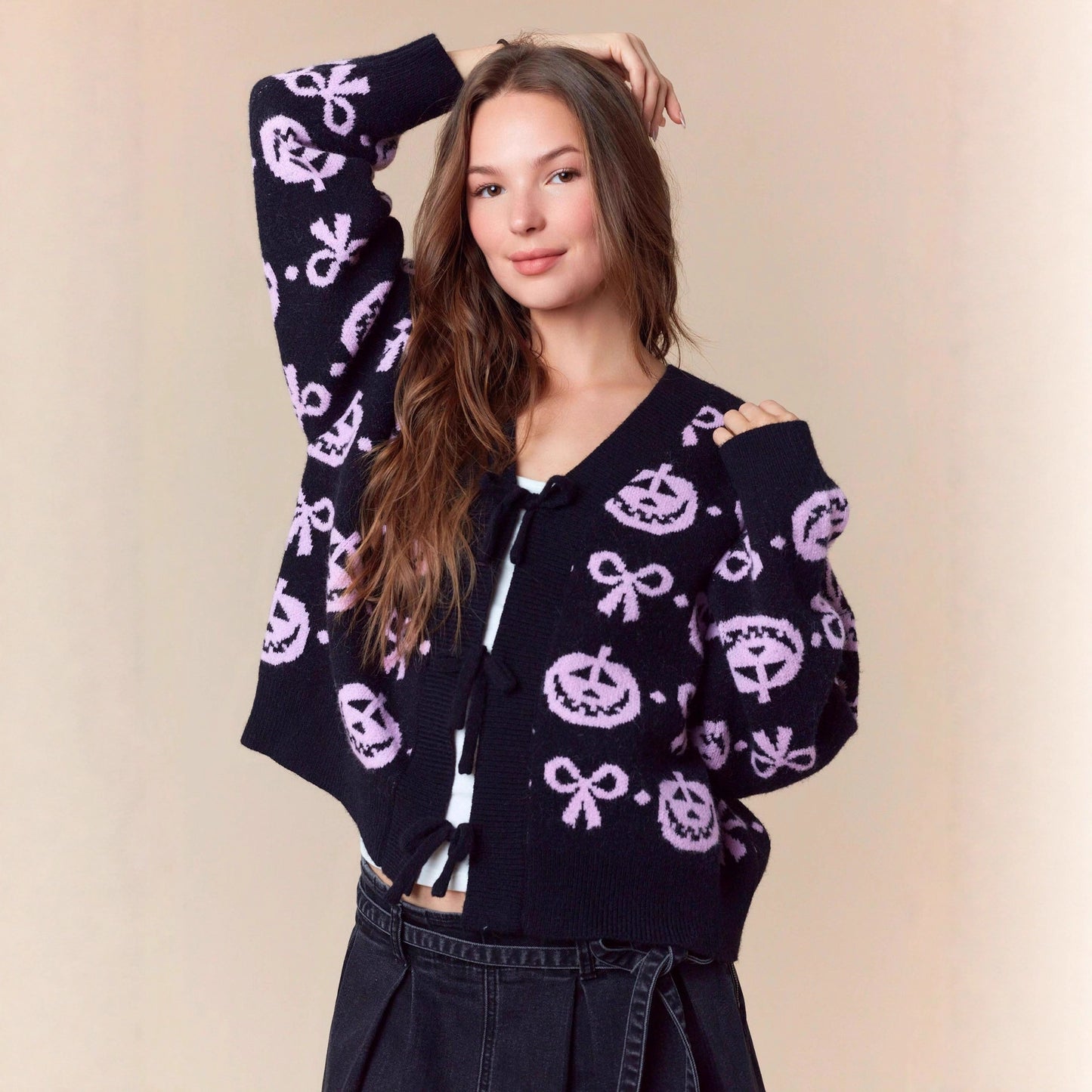 New Jacquard V-neck Cardigan Women's Long-sleeved Sweater