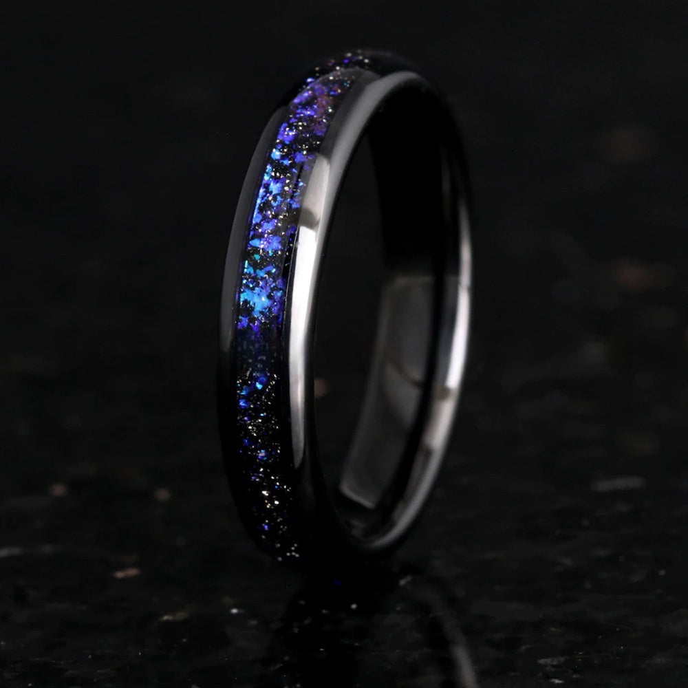 Galaxy Tungsten Ring Electroplated Black Inlaid