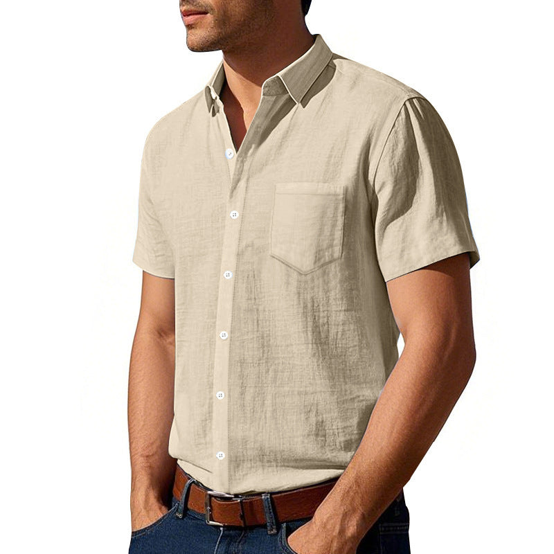 Solid Color Linen Shirt Short Sleeve Men