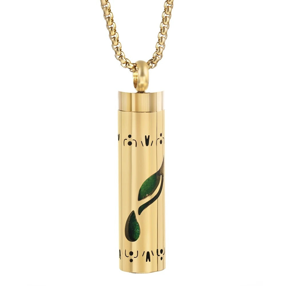 Gold Stainless Steel Cylindrical Hollow Pendant Aromatherapy Bottles