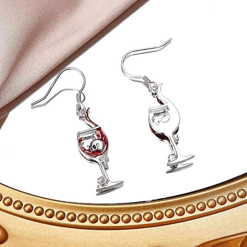 Halloween Skull Wine Glass Creative Earrings European And American