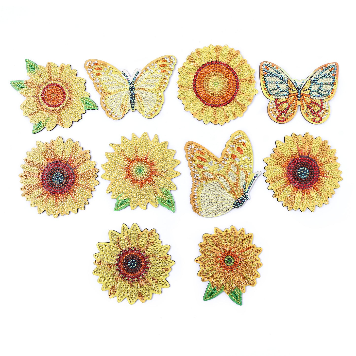 10 Pieces DIY Crystal Glitter Diamond Painted Wooden Art Coaster With Stand Sunflower Style