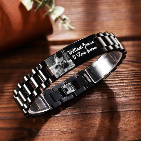 Men's Lettering Bracelet Stainless Steel Curved Piece