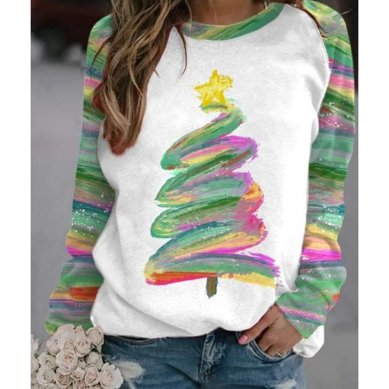 Printed Christmas Tree Pattern Women's Sweater