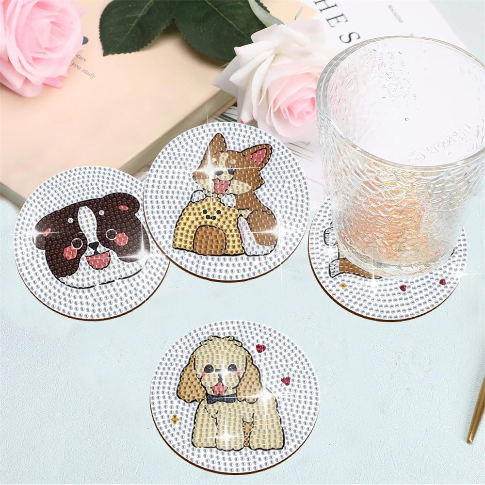 Crystal Glitter Diamond Painted Wooden Art Coaster With Stand