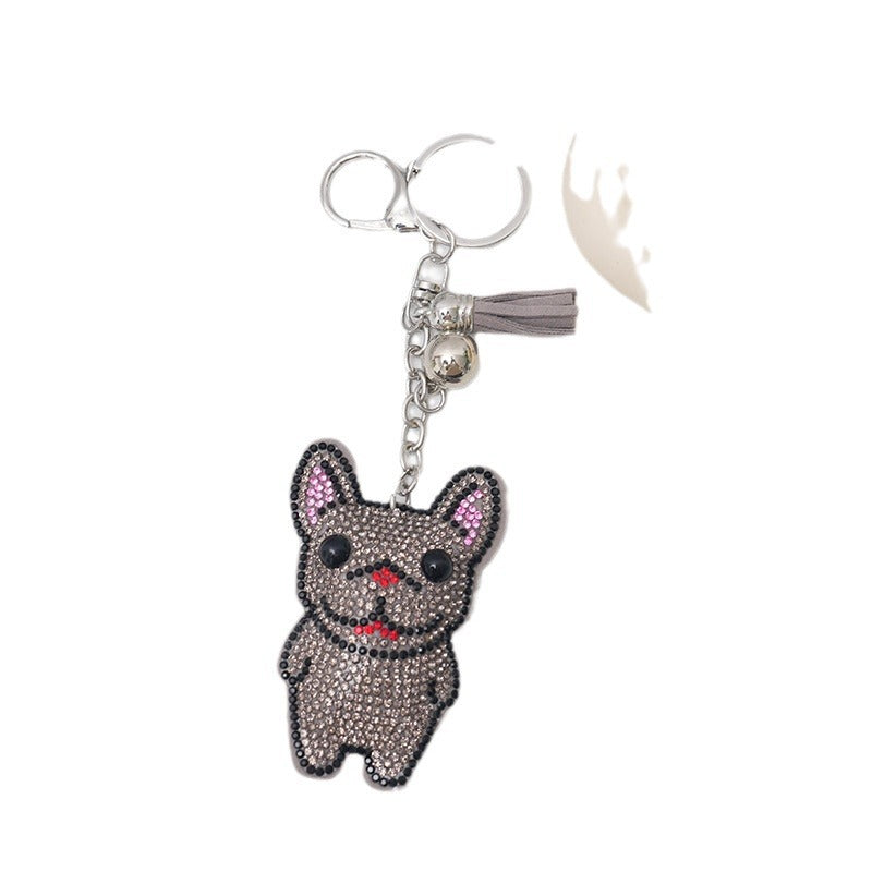 French Dog Rhinestone Keychain Fashion Diamond Bag Tassel Pendant