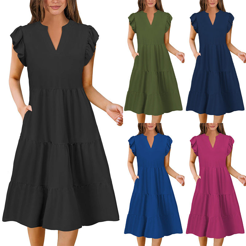 New Women's Spring And Summer Casual Loose V-neck Dress