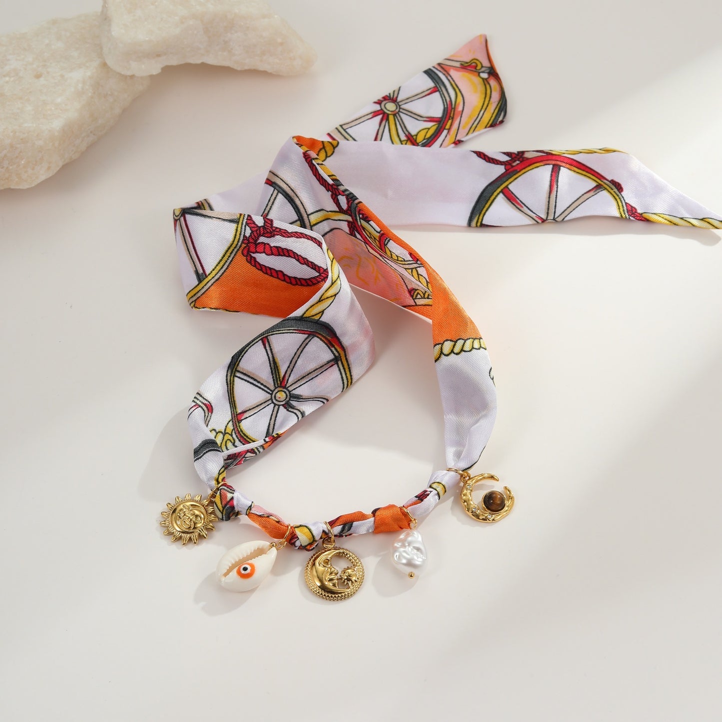 Affordable Luxury Silk Scarf Necklace Stainless Steel Bracelet Vacation Style High Sense