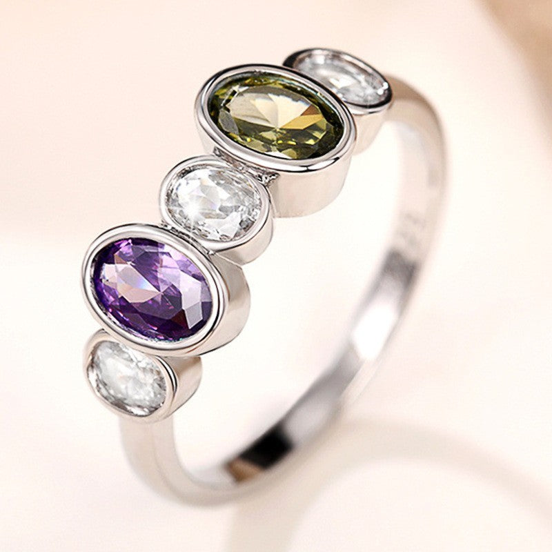 Colorful Copper Inlaid Zircon Ring Sweet And Simple Fashion Ring Bracelet