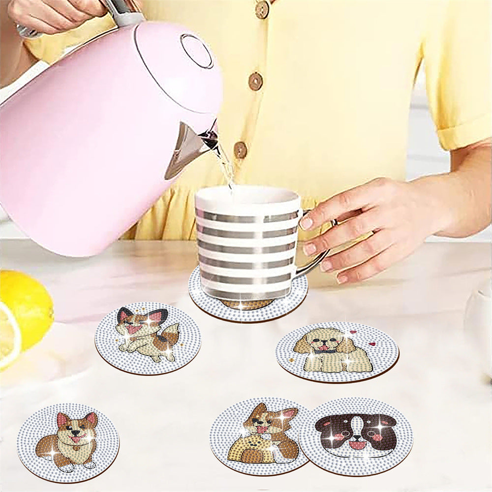 Crystal Glitter Diamond Painted Wooden Art Coaster With Stand