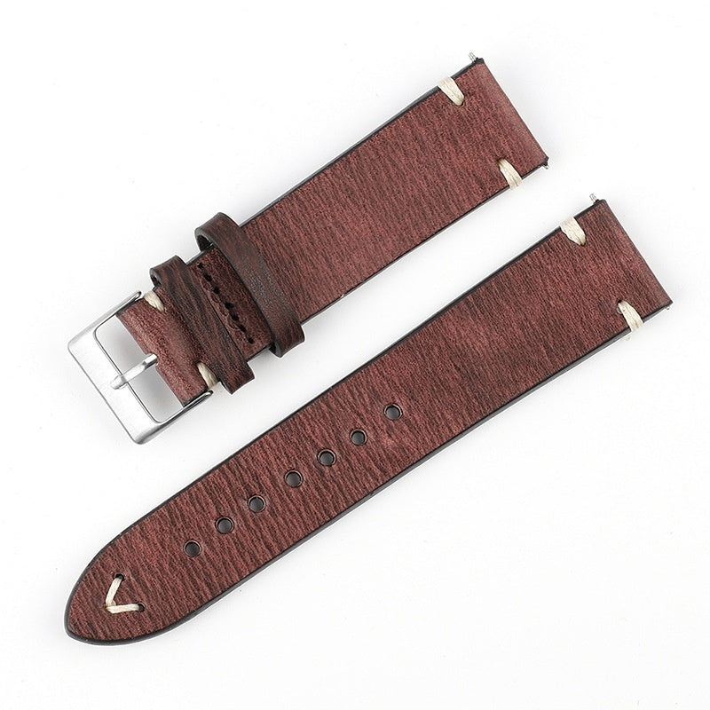 Versatile Retro Cowneck Patterned Leather Watch Strap