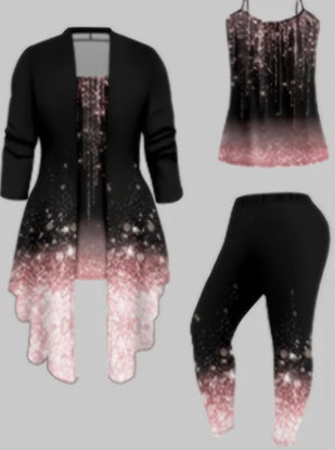 Women's 3 Suits, Printed Cardigan Jacket With Solid Color Casual Pants Vest Everyday Suit