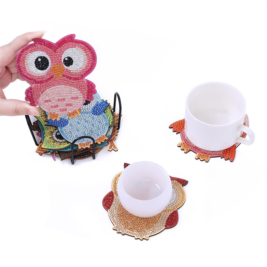 Diamond Painting Coaster Shape With Stand DIY Diamond Painted Art Craft Supplies Owl Pattern