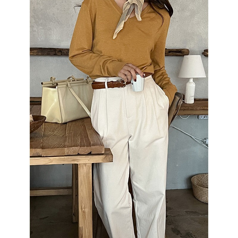 French Retro High Waist Korean Style Slimming Casual Pants