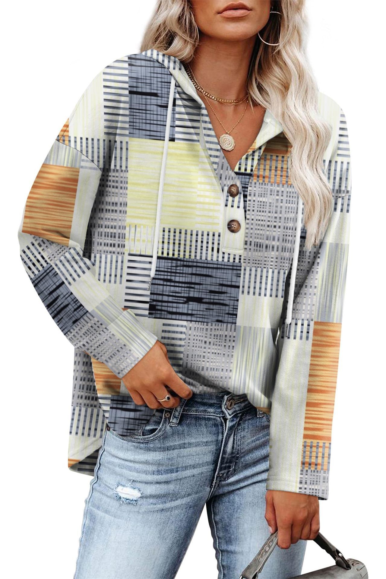 Women's Top V-neck Buttons Long-sleeved Sweater Shirt