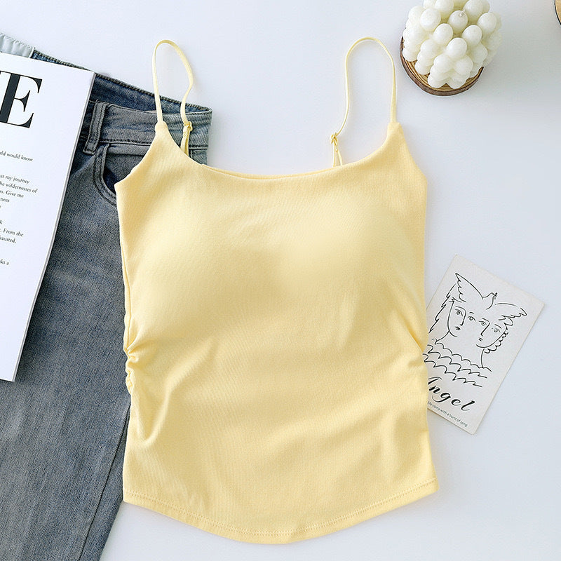 Women's Pure Color Casual Versatile Sling Pleated With Chest Pad Vest