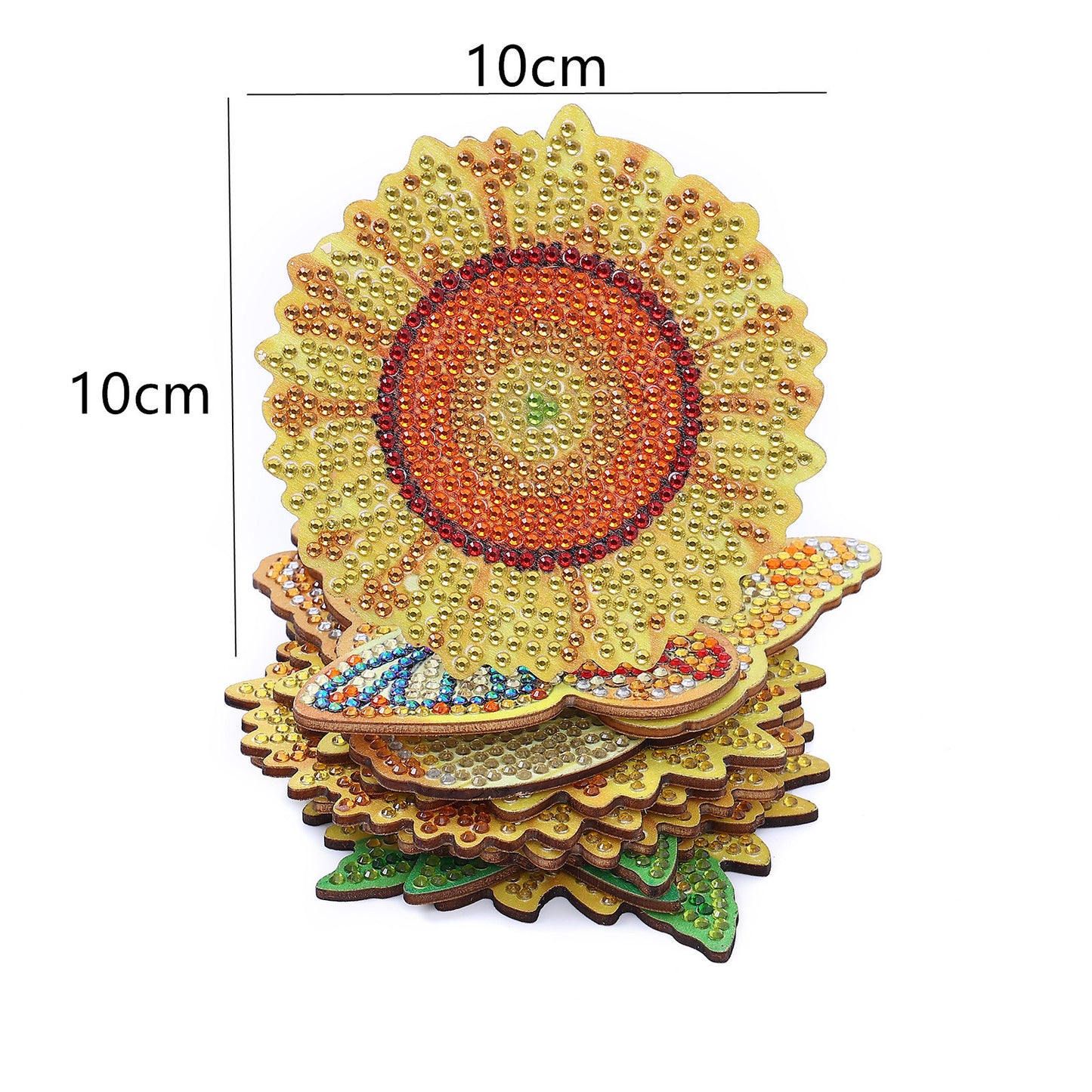 10 Pieces DIY Crystal Glitter Diamond Painted Wooden Art Coaster With Stand Sunflower Style
