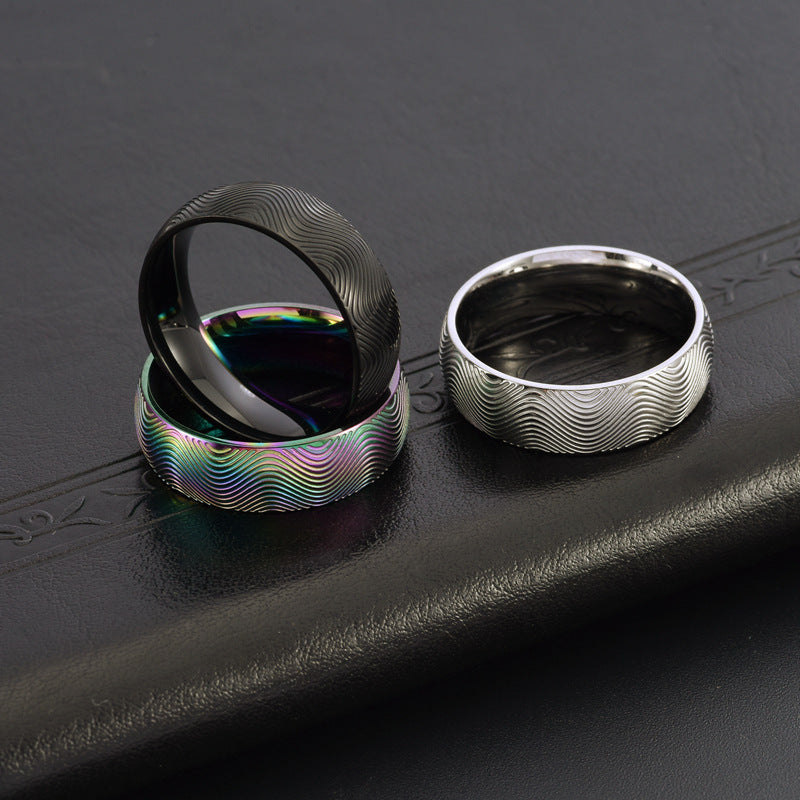 Unisex Style Wave Pattern Ring Wear Personalized Stainless Steel