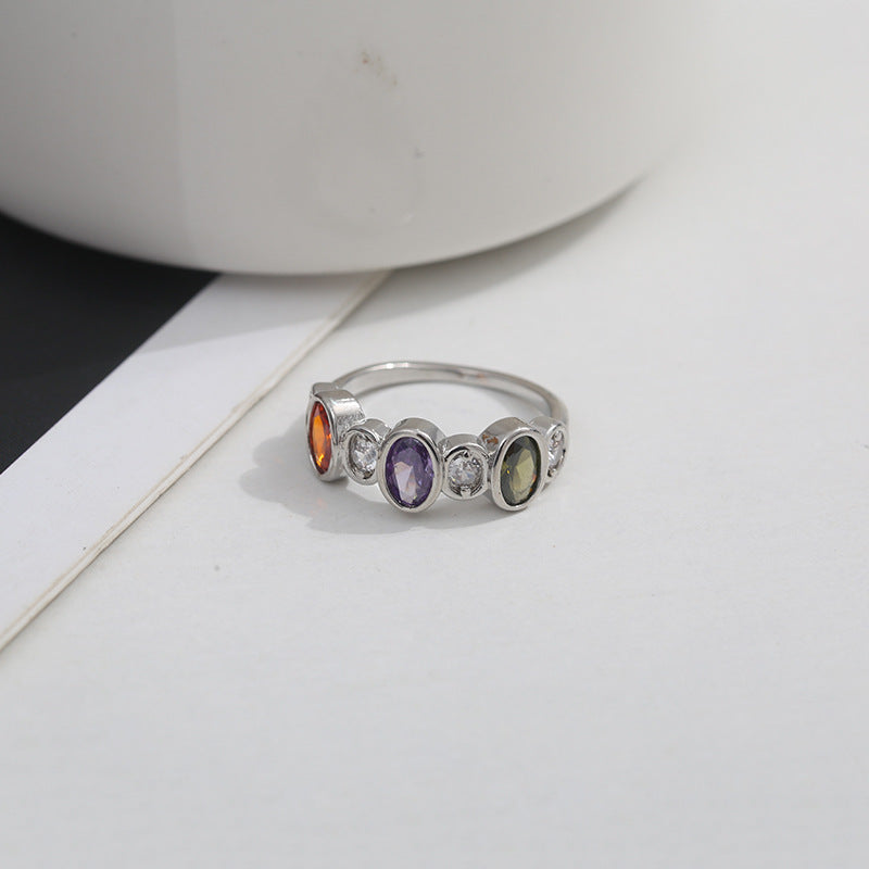 Colorful Copper Inlaid Zircon Ring Sweet And Simple Fashion Ring Bracelet