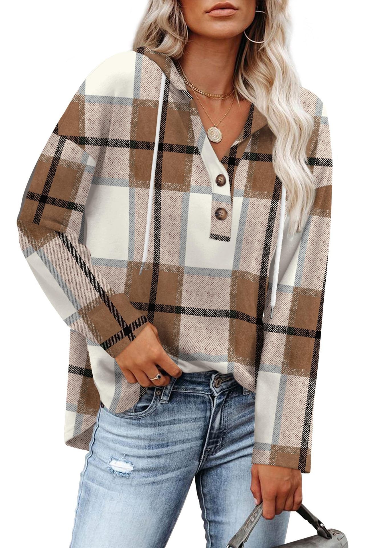 Women's Top V-neck Buttons Long-sleeved Sweater Shirt