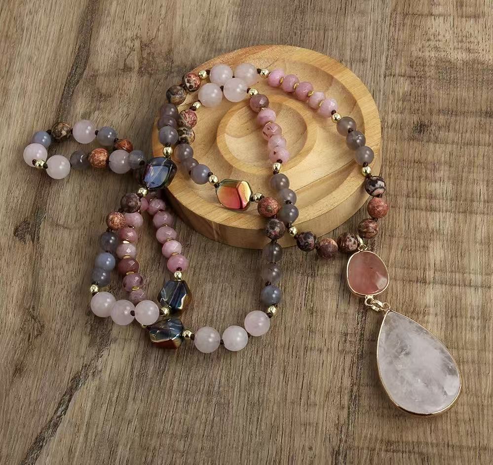 Women's Jewelry Glass Knotted Necklace Natural Stone Pendant Necklace Sweater Chain